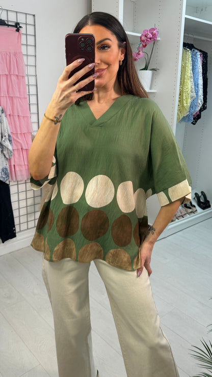 Lucinda Circle Print V Neck Loose Fit Top