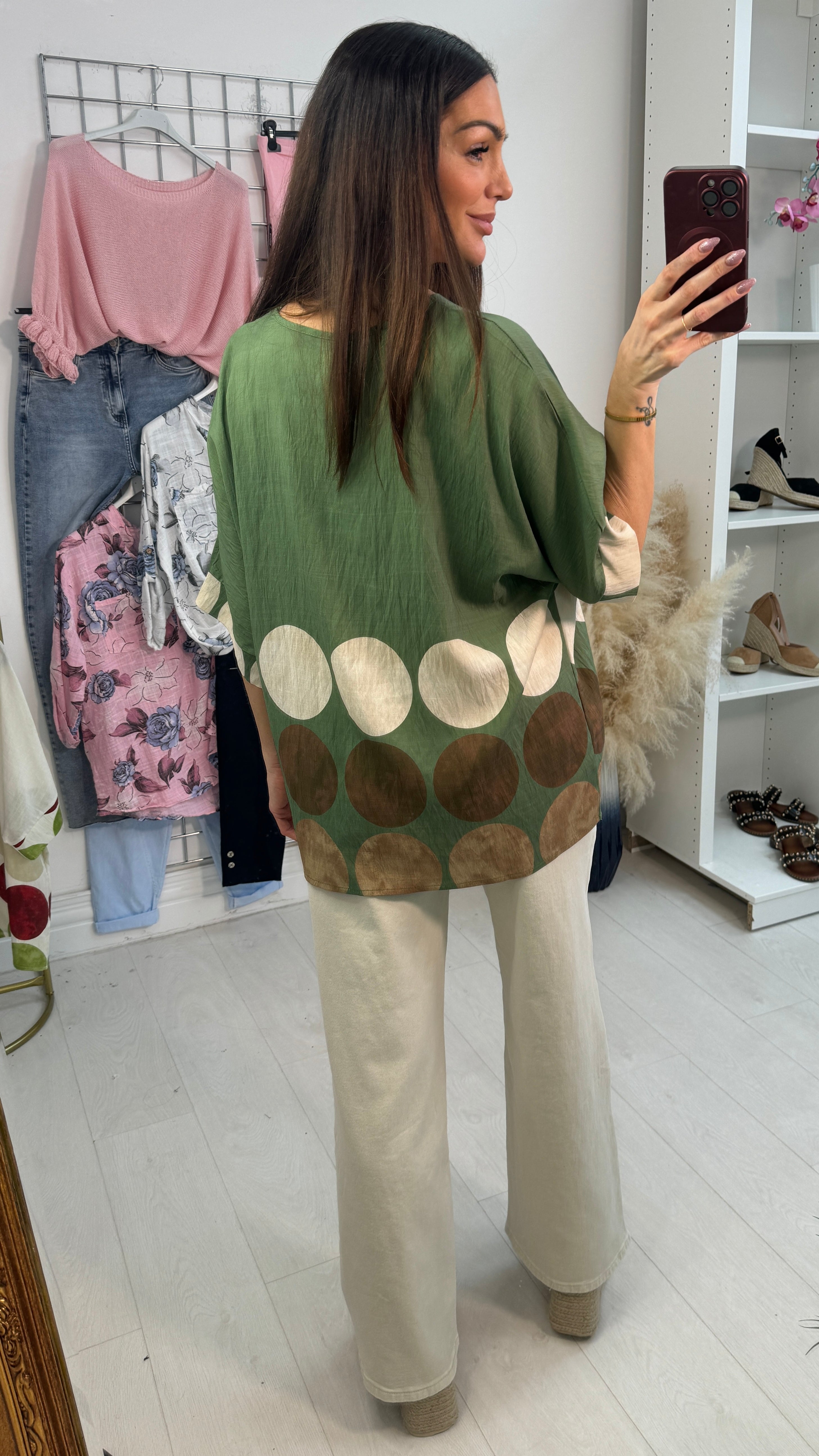 Lucinda Circle Print V Neck Loose Fit Top