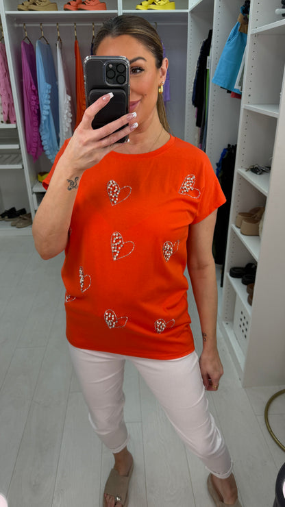 Kelly Plain Embellished Heart Detail T-Shirt