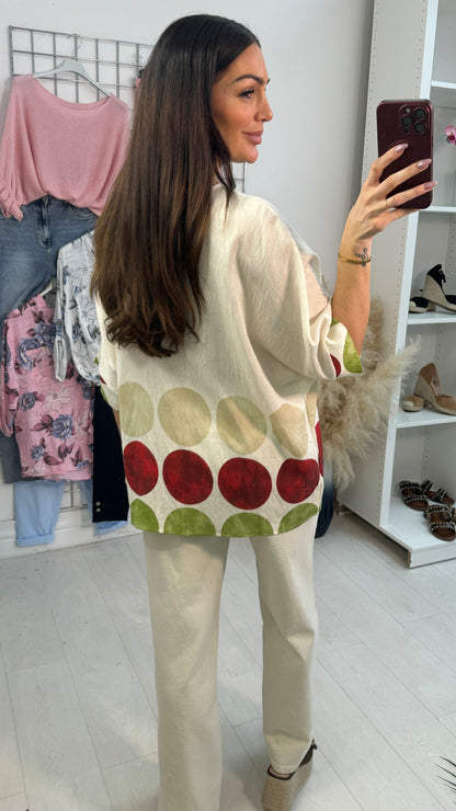 Lucinda Circle Print V Neck Loose Fit Top