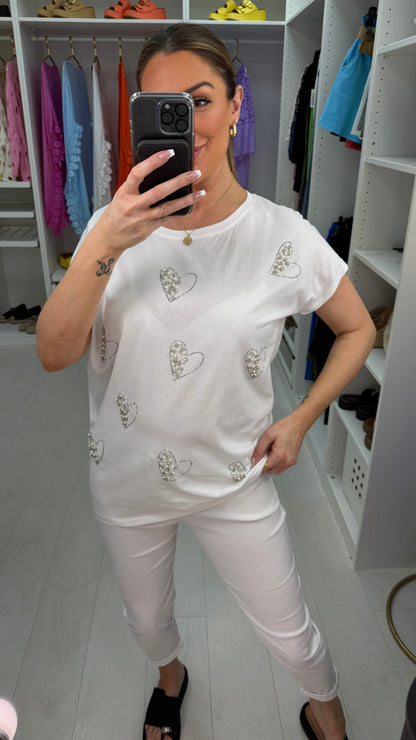 Kelly Plain Embellished Heart Detail T-Shirt