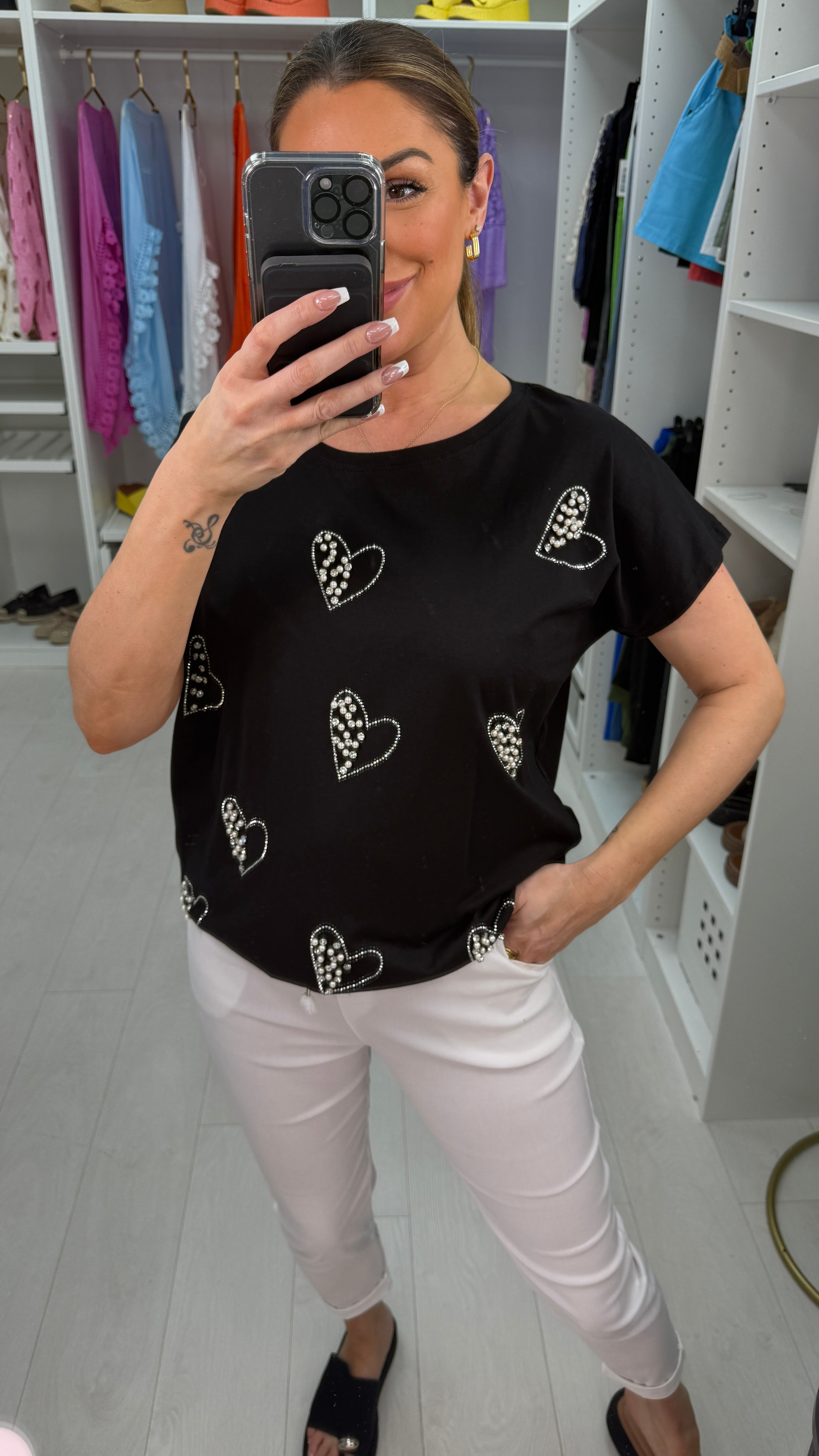 Kelly Plain Embellished Heart Detail T-Shirt