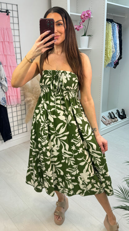 Claudette Leaf Print Elasticated Bust Loose Fit Dress