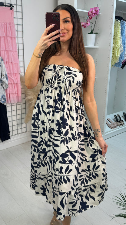 Claudette Leaf Print Elasticated Bust Loose Fit Dress