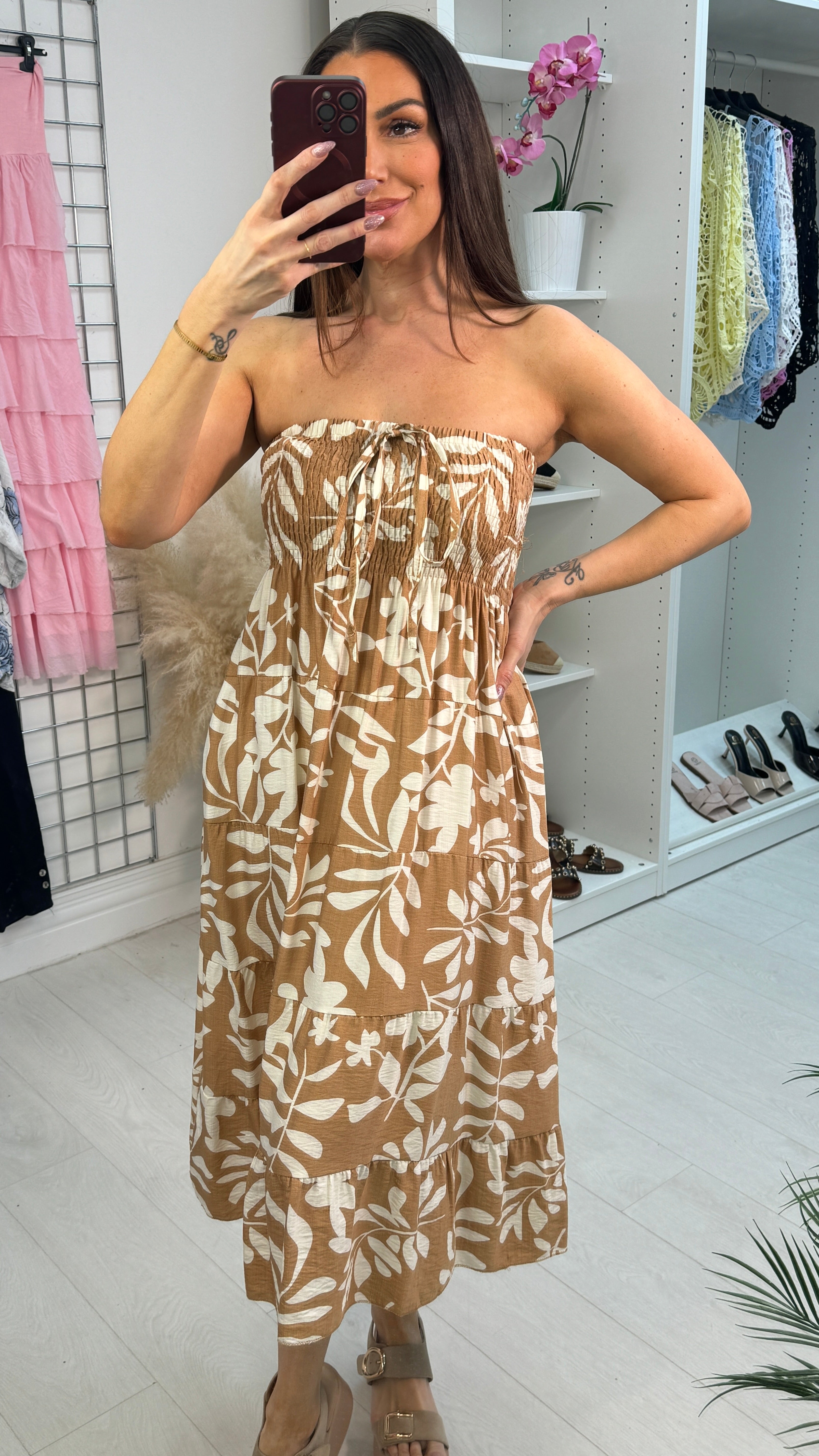 Claudette Leaf Print Elasticated Bust Loose Fit Dress