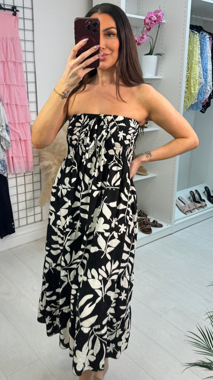 Claudette Leaf Print Elasticated Bust Loose Fit Dress
