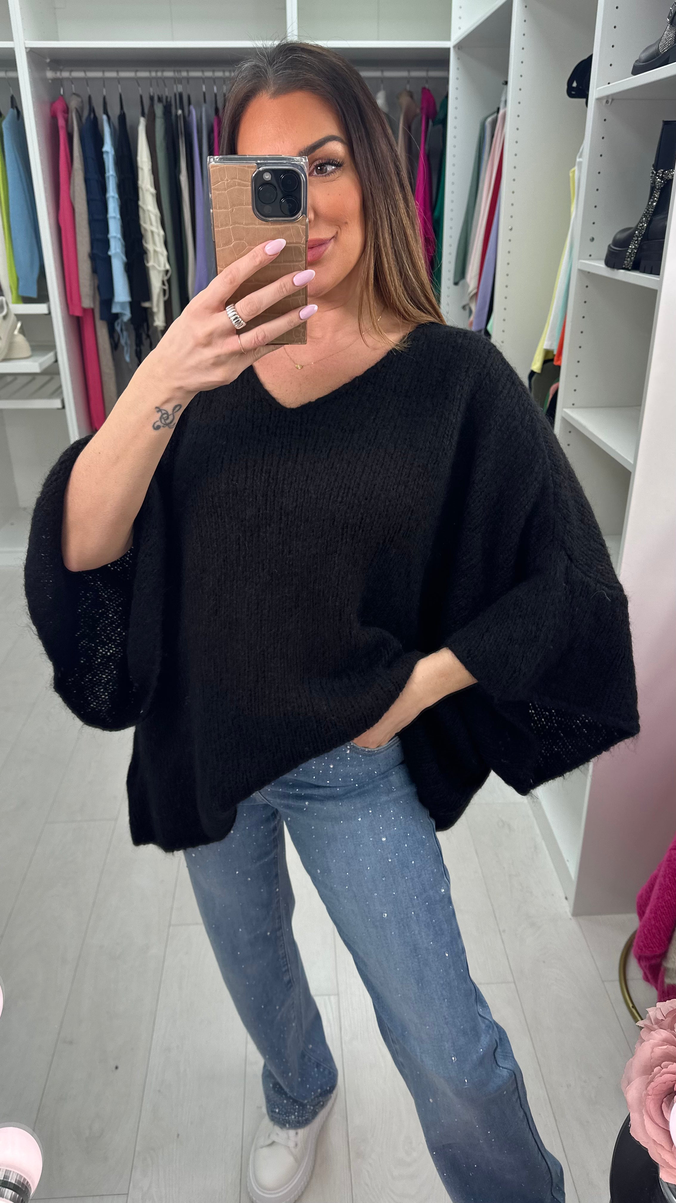 Felisha Plain V Neck Loose Fit Jumper