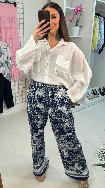 Estine Tree Print Elasticated Waist Wide Leg Trousers