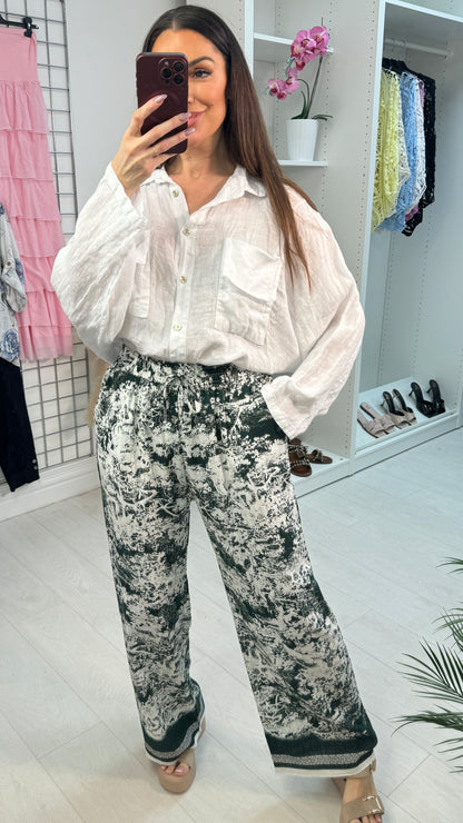 Estine Tree Print Elasticated Waist Wide Leg Trousers