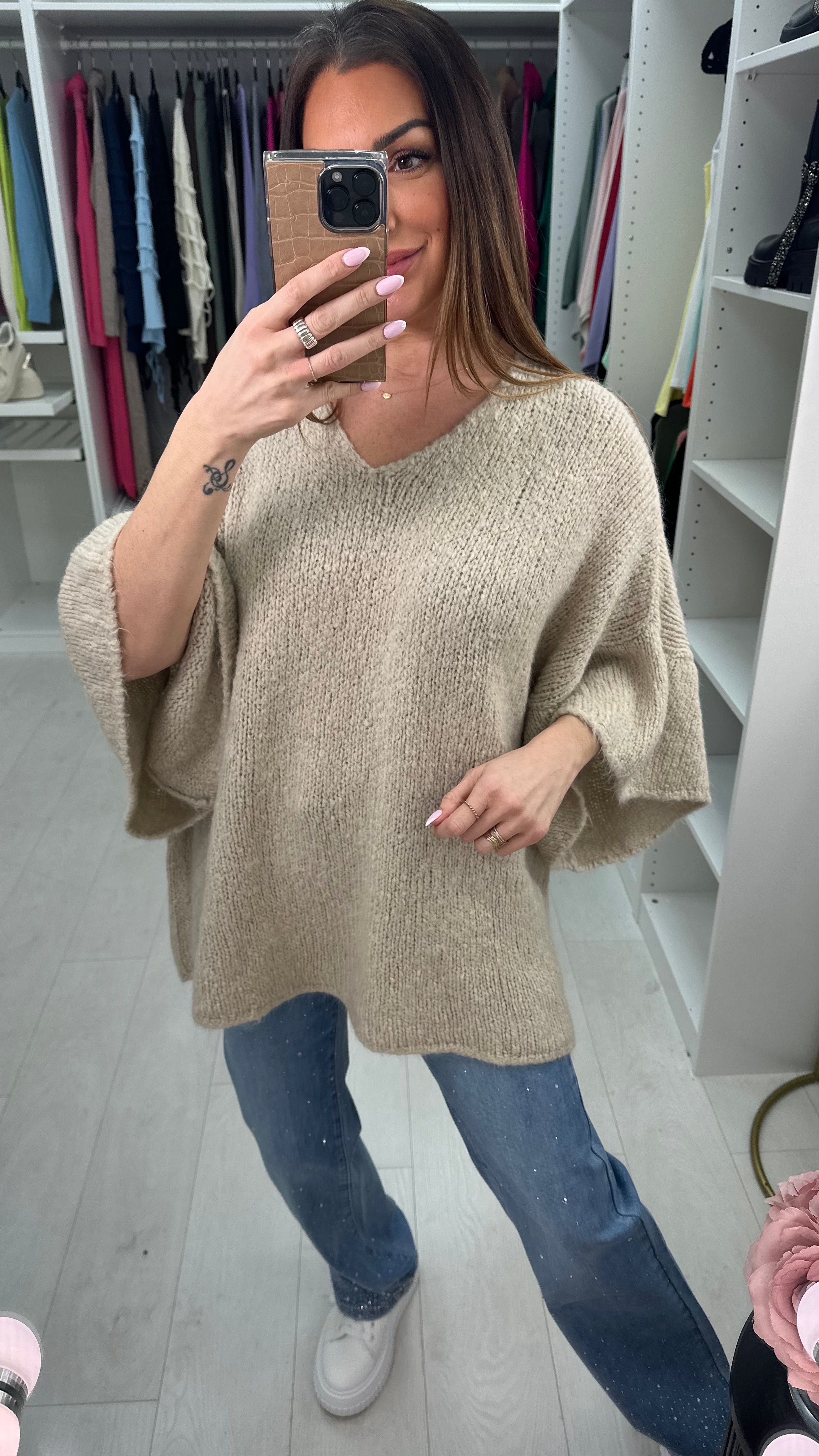 Felisha Plain V Neck Loose Fit Jumper