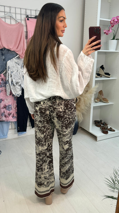 Estine Tree Print Elasticated Waist Wide Leg Trousers