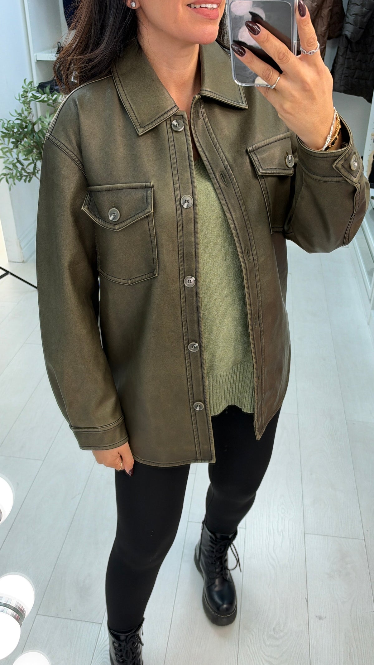 Brooklyn Dipped Hem Faux Leather Shirt