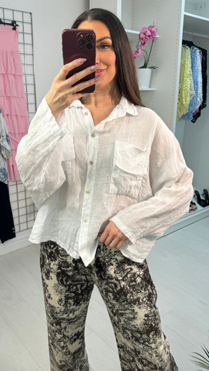 Soraya Front Pocket Detail Batwing Linen Shirt