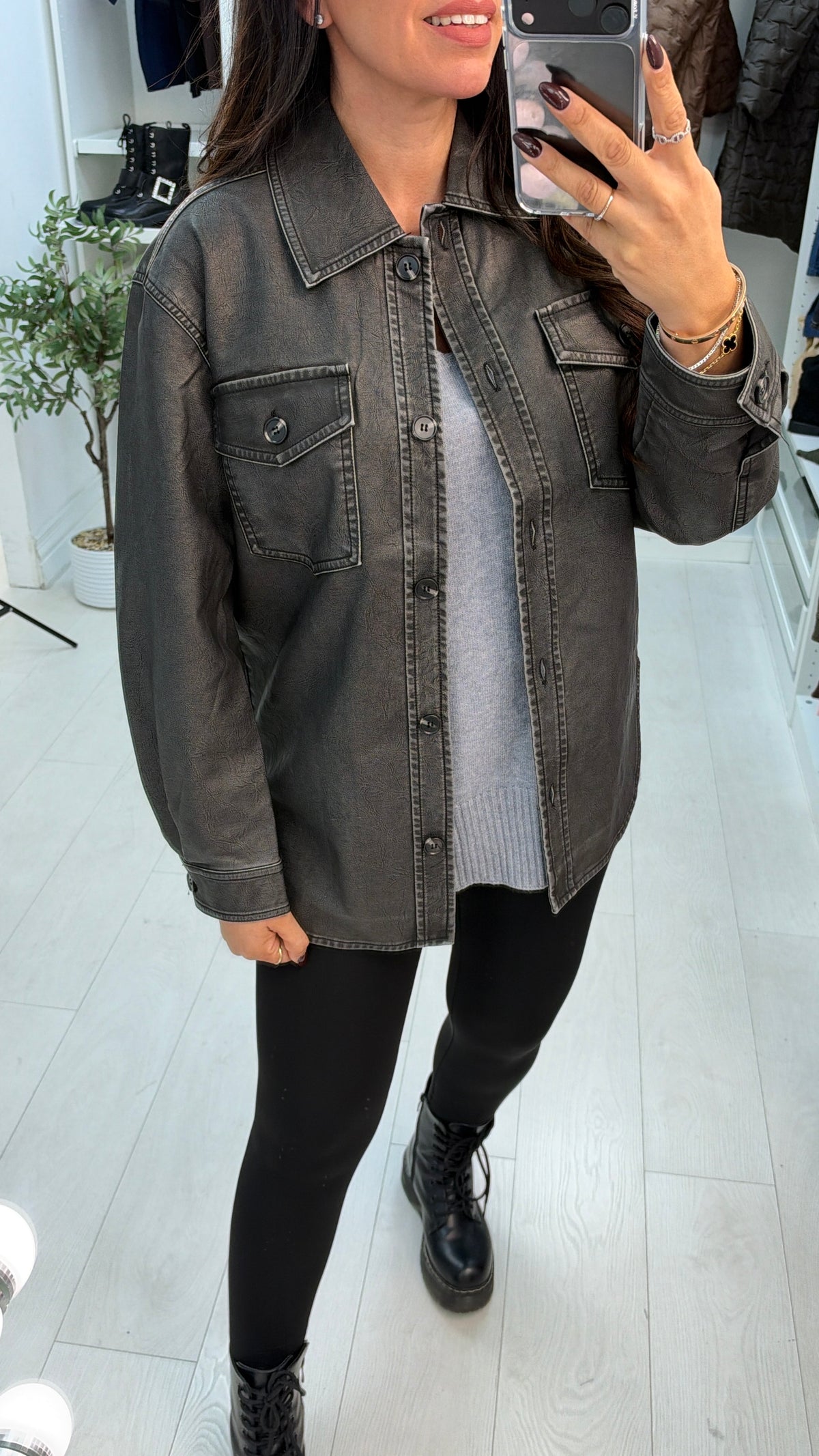 Brooklyn Dipped Hem Faux Leather Shirt