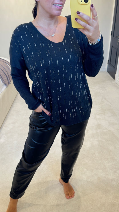 Farida Diamante Sparkle V-Neck Super Soft Top