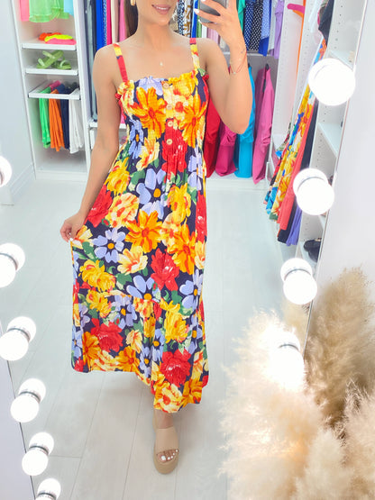 Dicle Elasticated Bust Button Detail Floral Print Dress