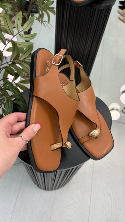 Tazia Faux Leather Square Toe Sandals