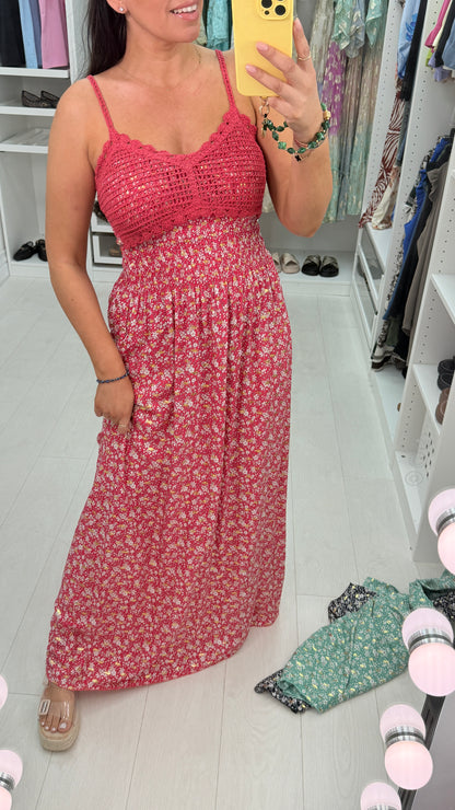 Cara Floral Print Crochet Bust Maxi Dress