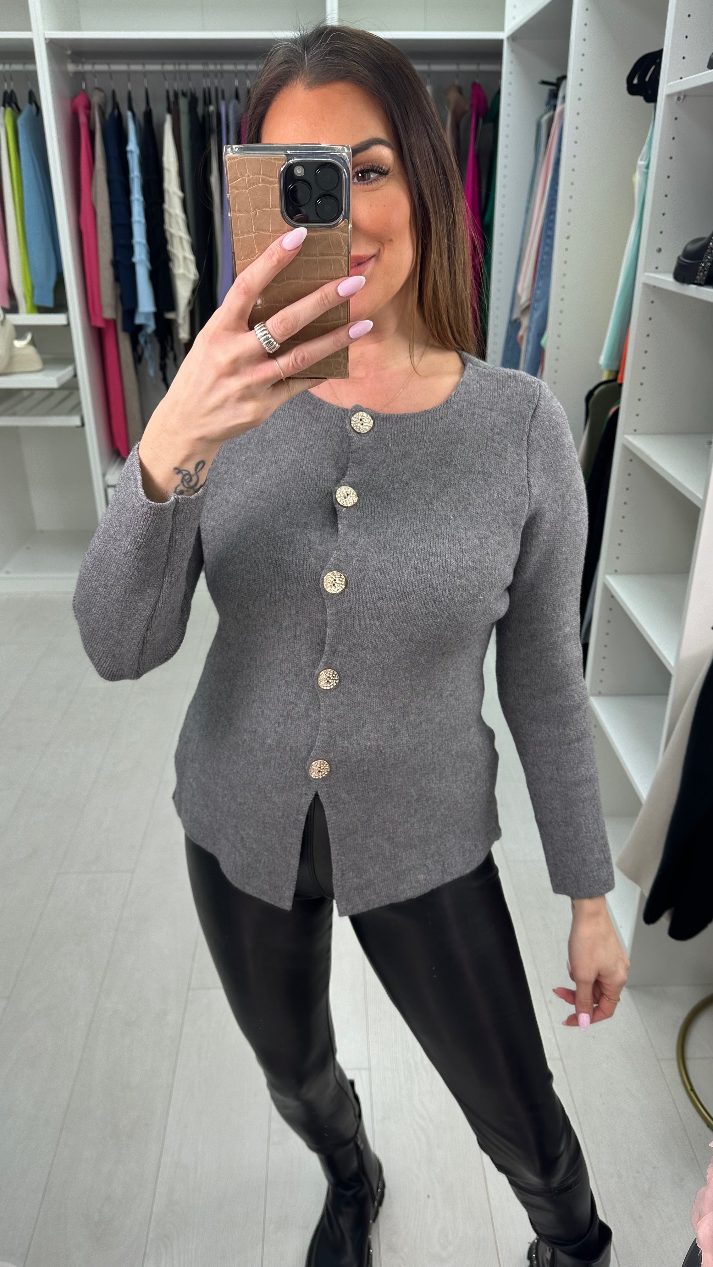 Posey Plain Button Front Knitted Cardigan