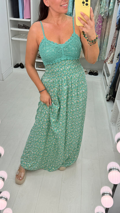 Cara Floral Print Crochet Bust Maxi Dress