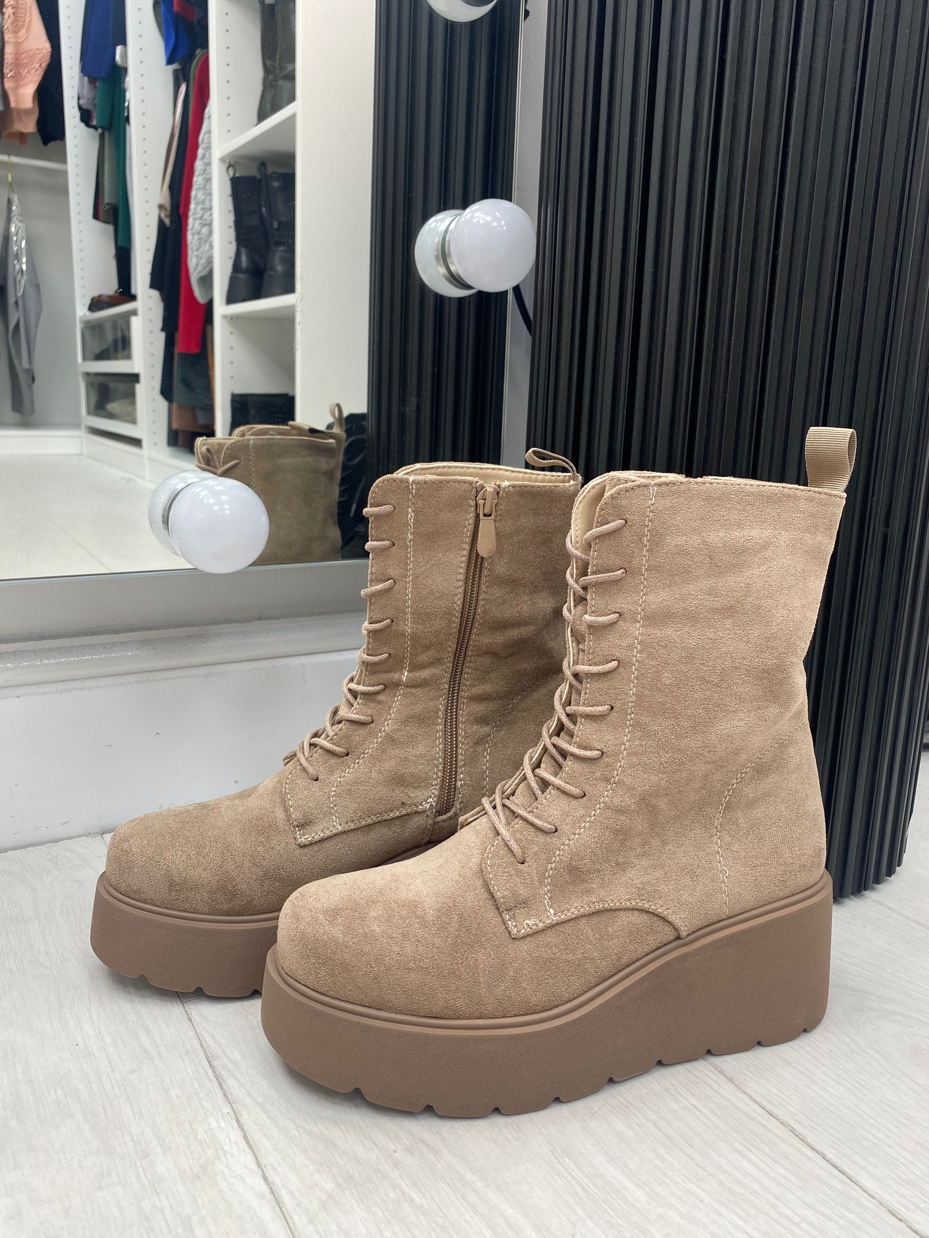 Frankie Faux Suede Lace Detail Platform Boots