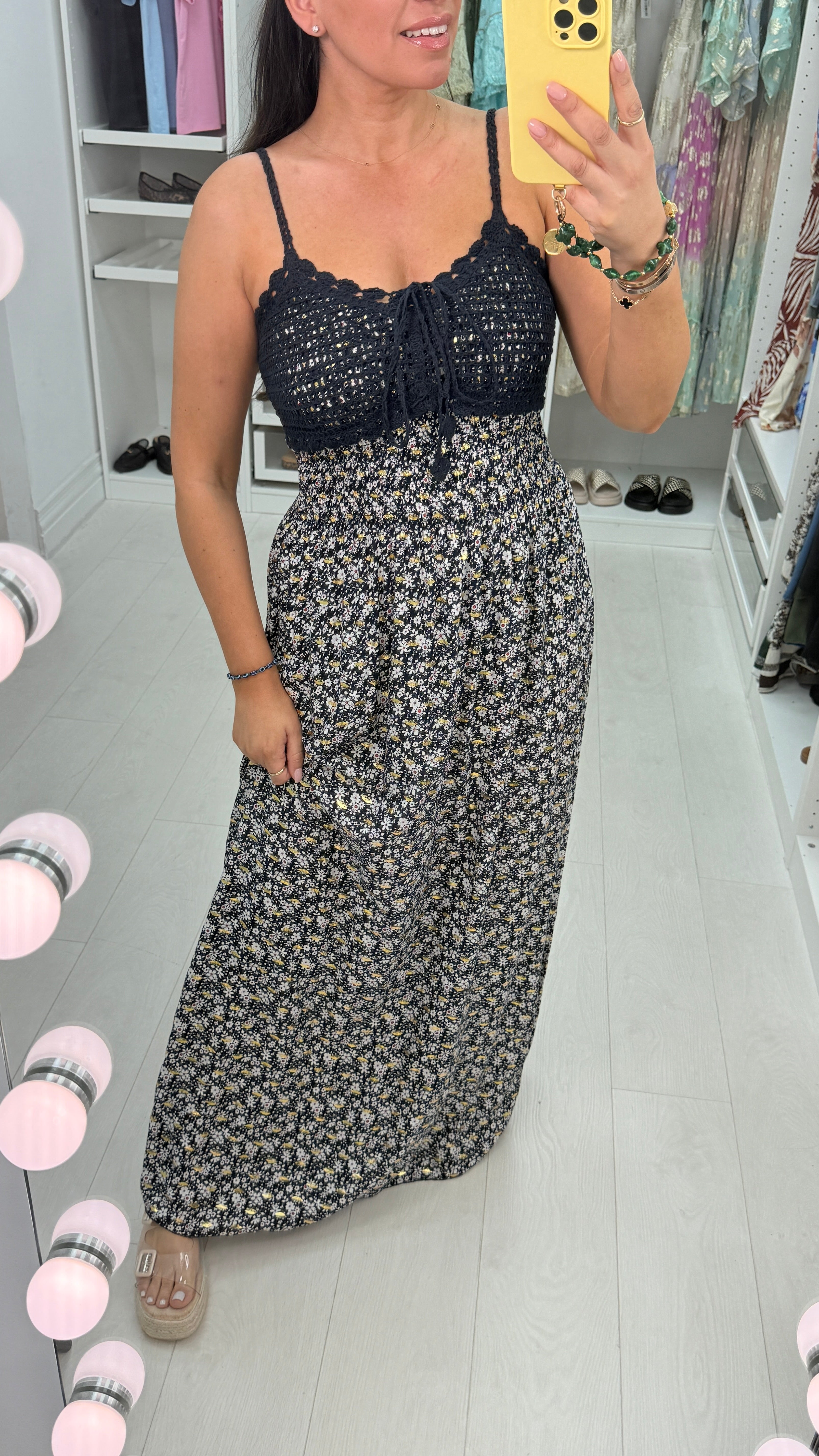 Cara Floral Print Crochet Bust Maxi Dress