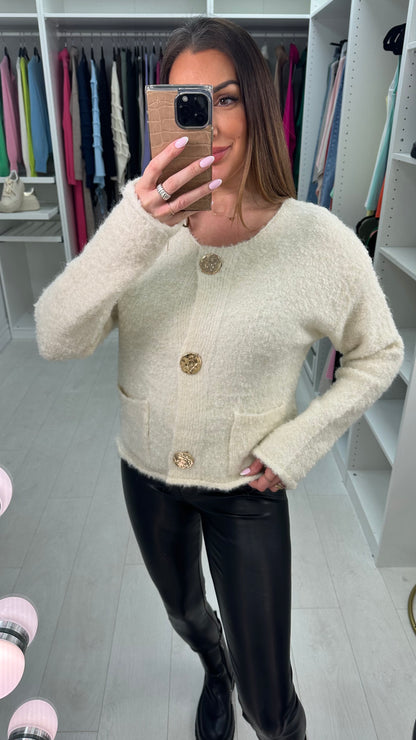 Sheryl Boucle Button Front Detailed Cardigan
