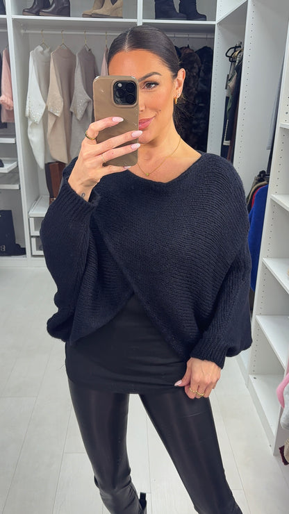 Ingrid Plain Wrap Front Chunky Knit Jumper