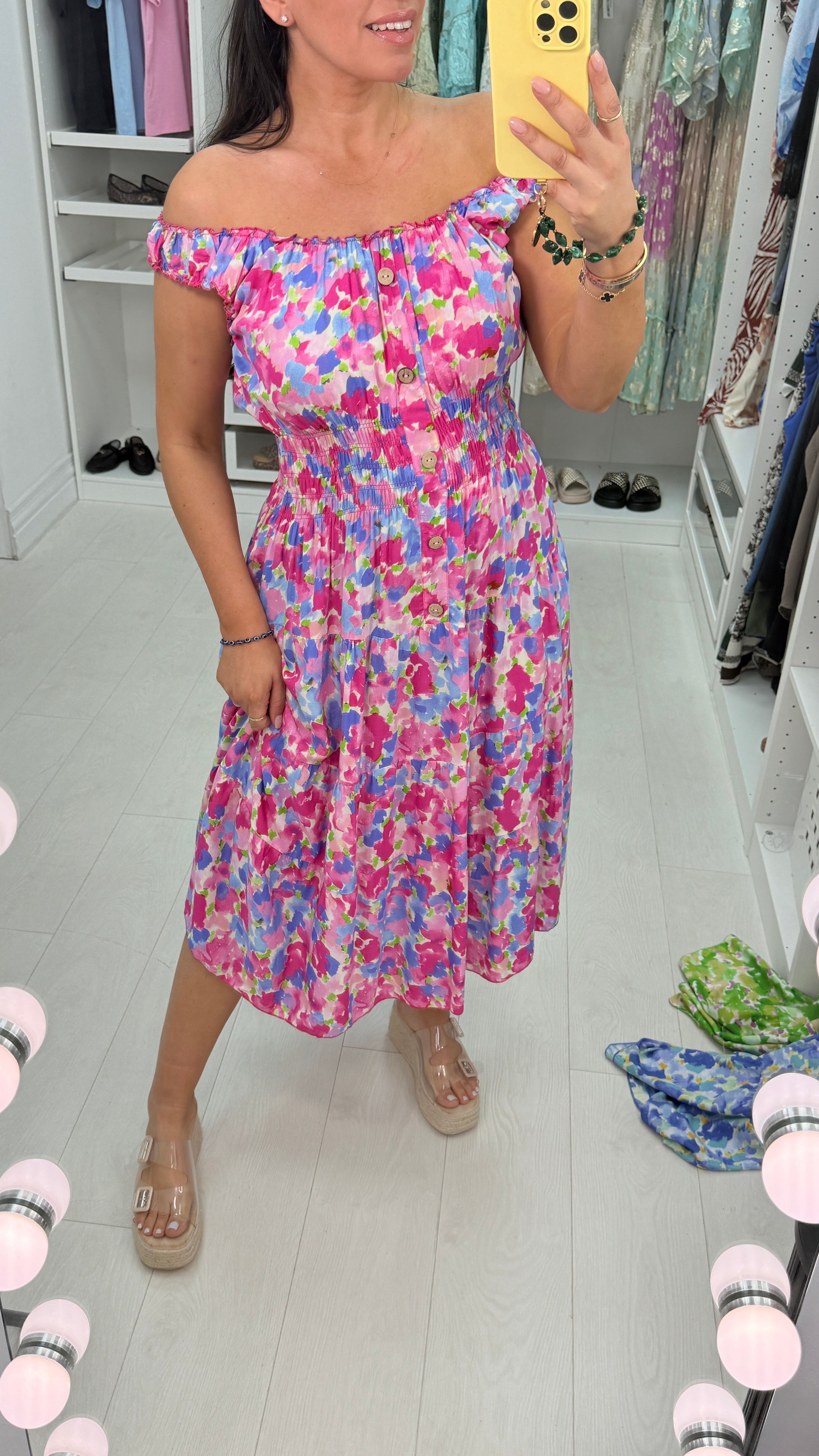 Lizzy Watercolour Floral Print Midi Dress