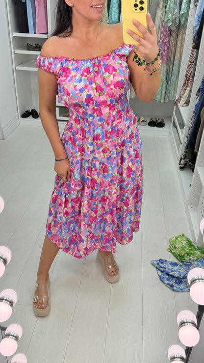 Lizzy Watercolour Floral Print Midi Dress