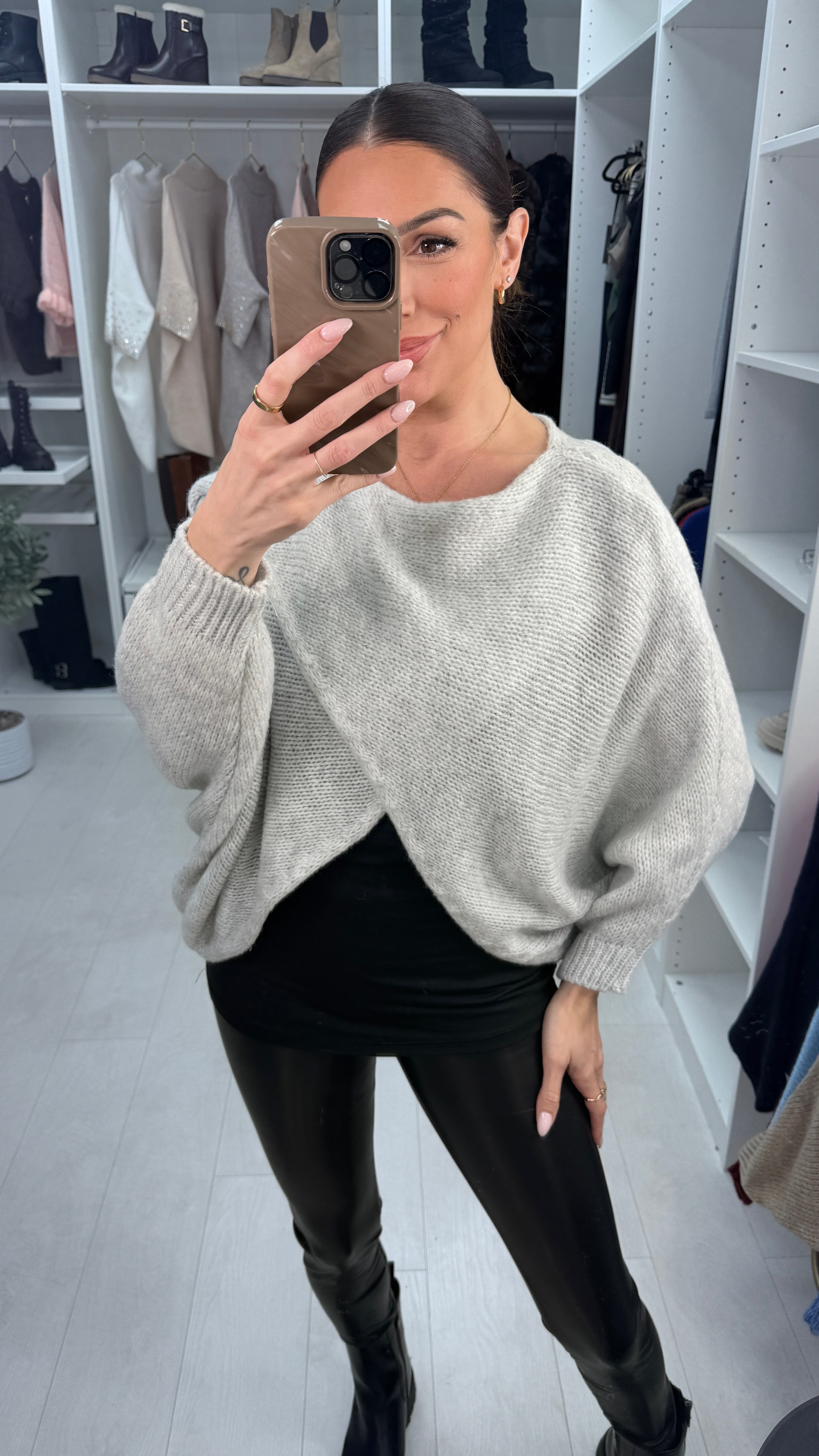 Ingrid Plain Wrap Front Chunky Knit Jumper