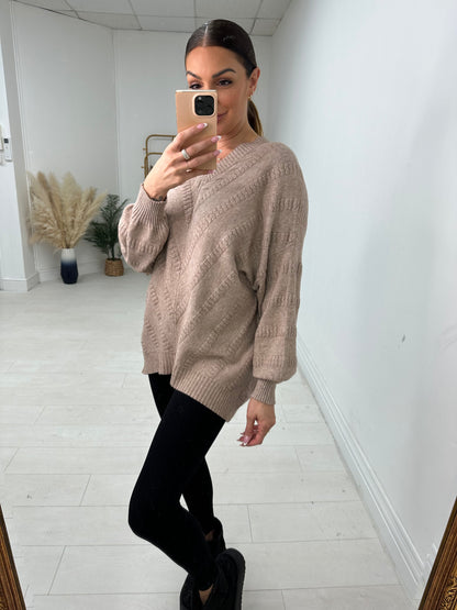 Jayney Asymmetric Detail V Neck Knit Jumper