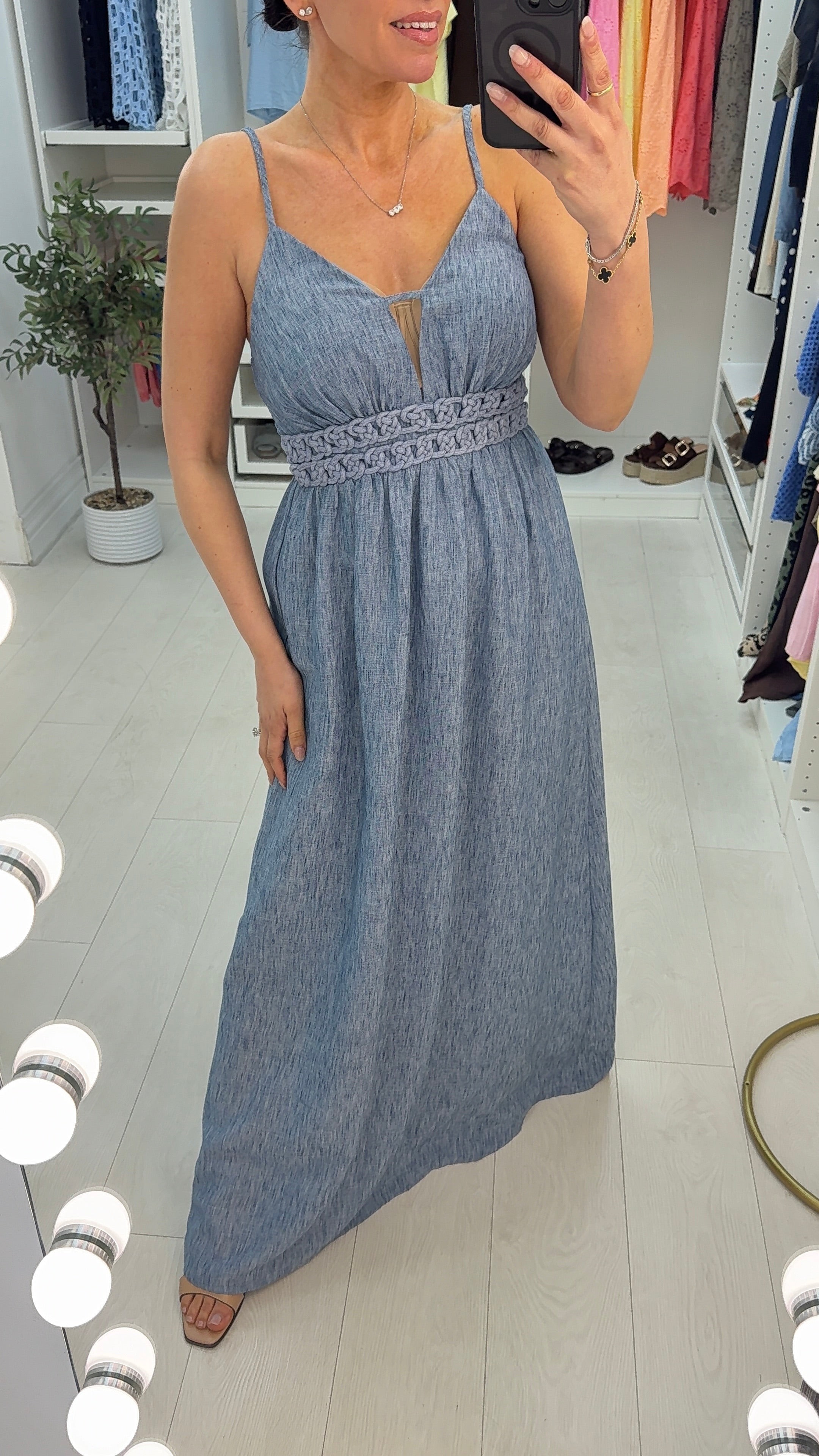 Elba Strappy Denim Maxi Dress