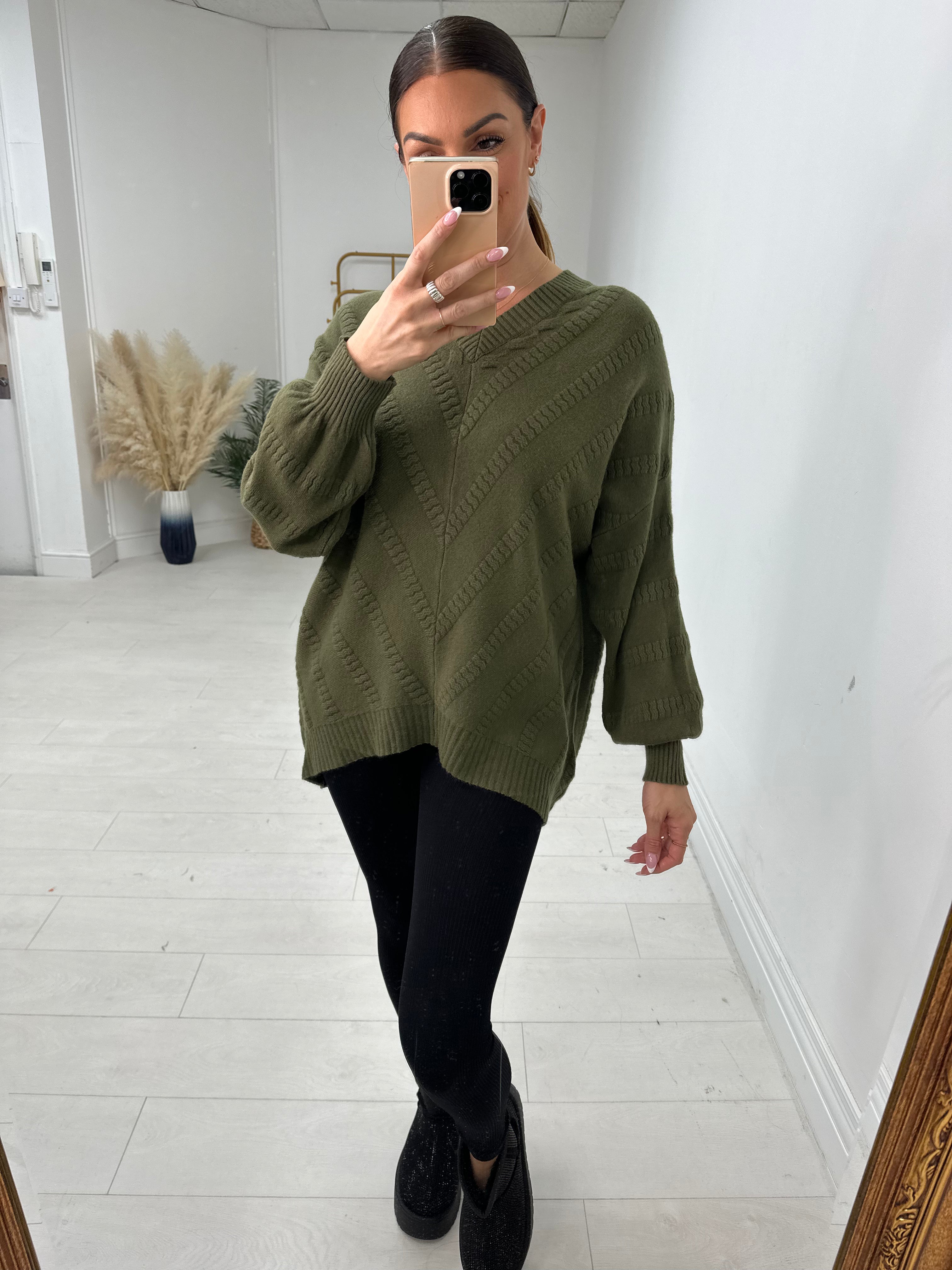 Jayney Asymmetric Detail V Neck Knit Jumper