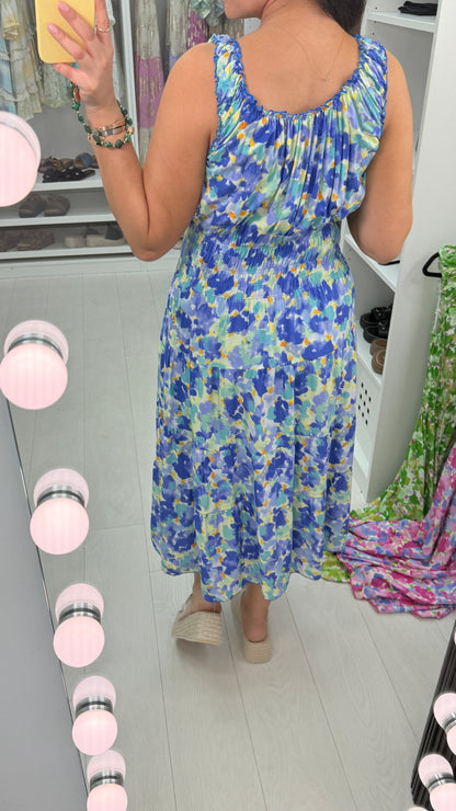 Lizzy Watercolour Floral Print Midi Dress