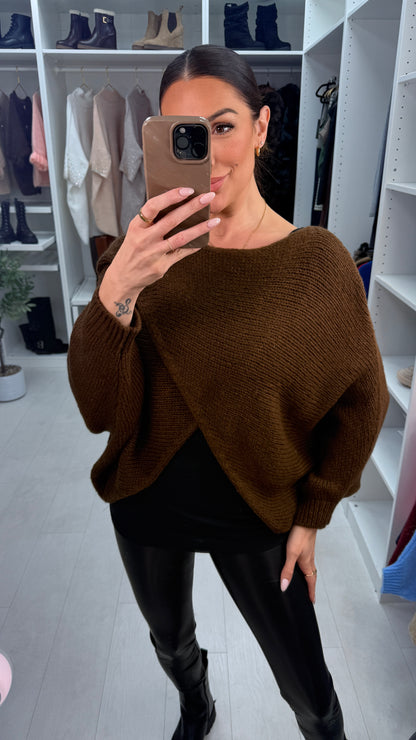 Ingrid Plain Wrap Front Chunky Knit Jumper