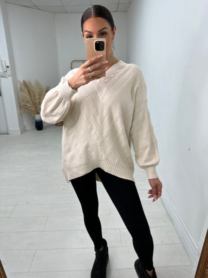 Jayney Asymmetric Detail V Neck Knit Jumper