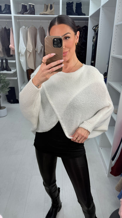 Ingrid Plain Wrap Front Chunky Knit Jumper