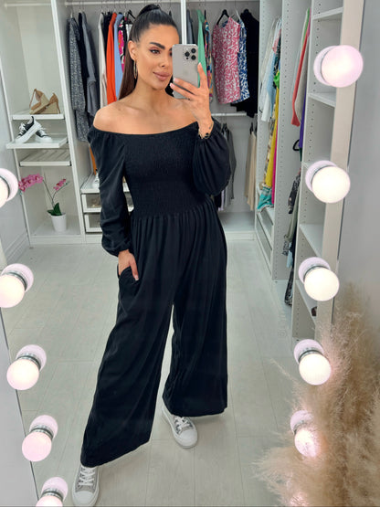 Janie Bardot Plain Elasticated Bust Jumpsuit