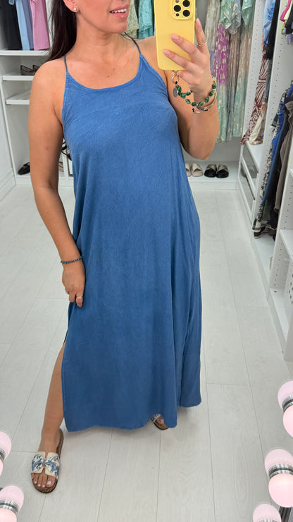 Orla Cross Back Denim Look Maxi Dress