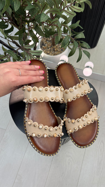 Miley Embellished Double Strap Sliders