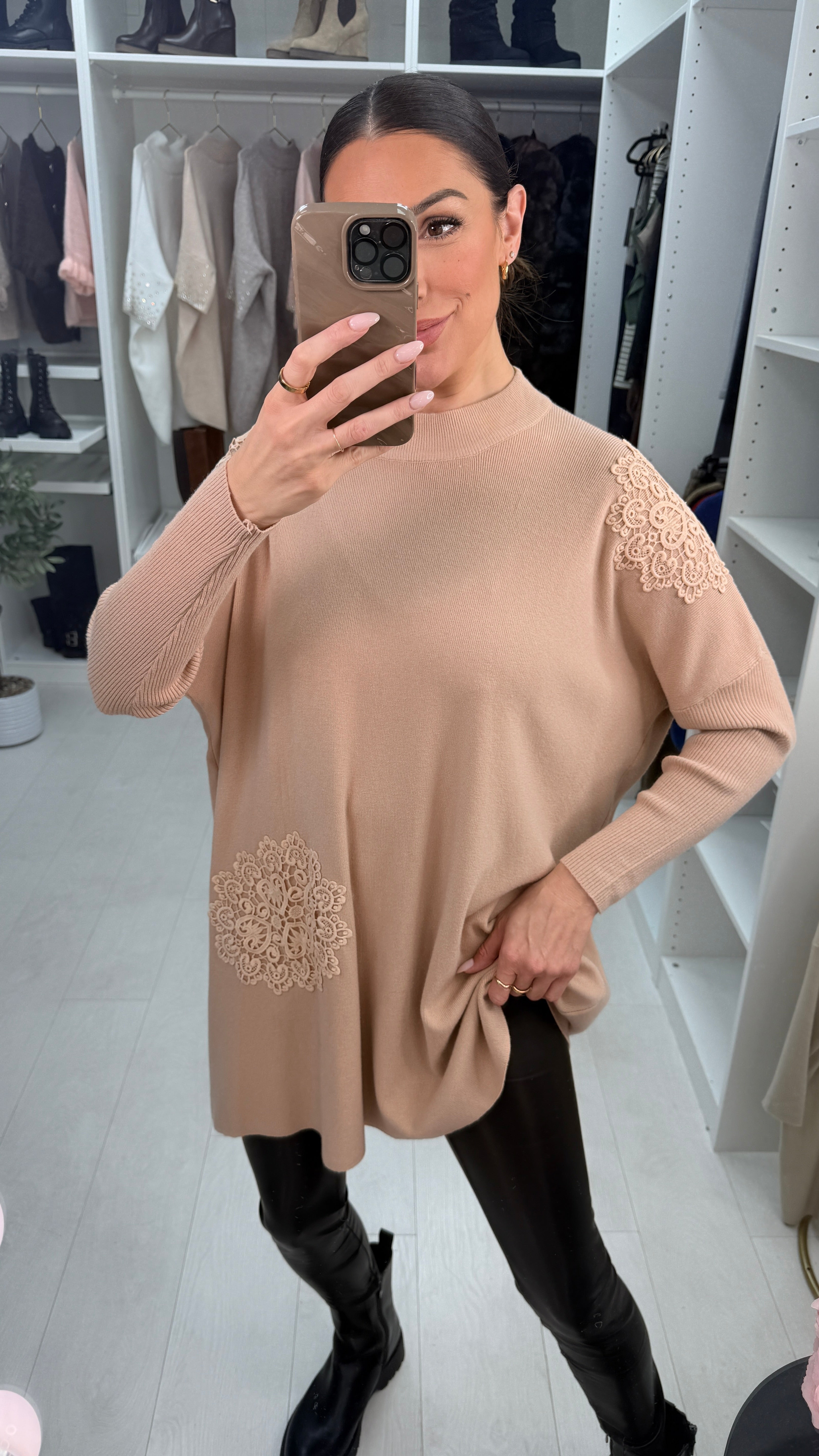 Celestine Crochet Detail Longline Jumper