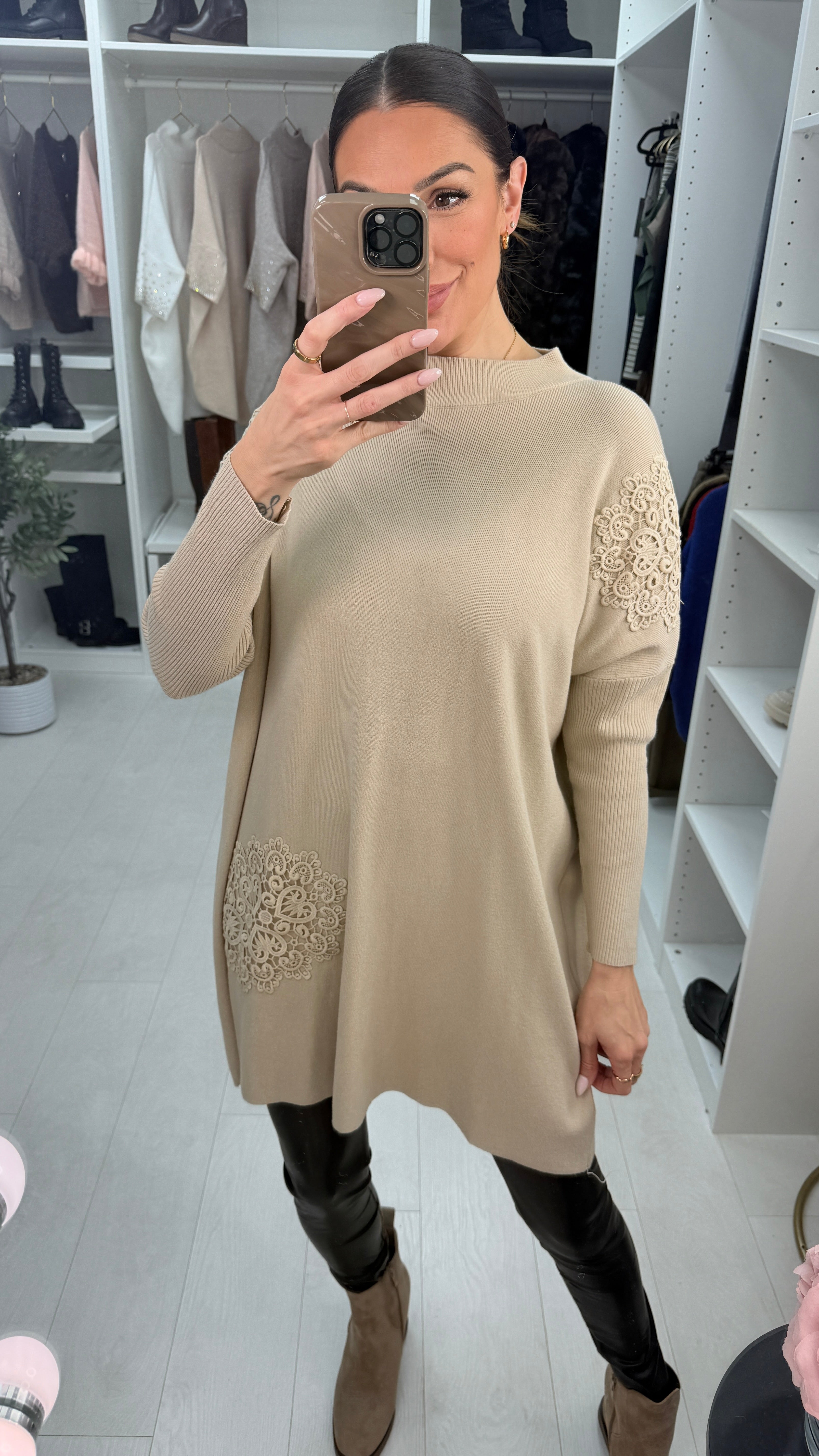 Celestine Crochet Detail Longline Jumper