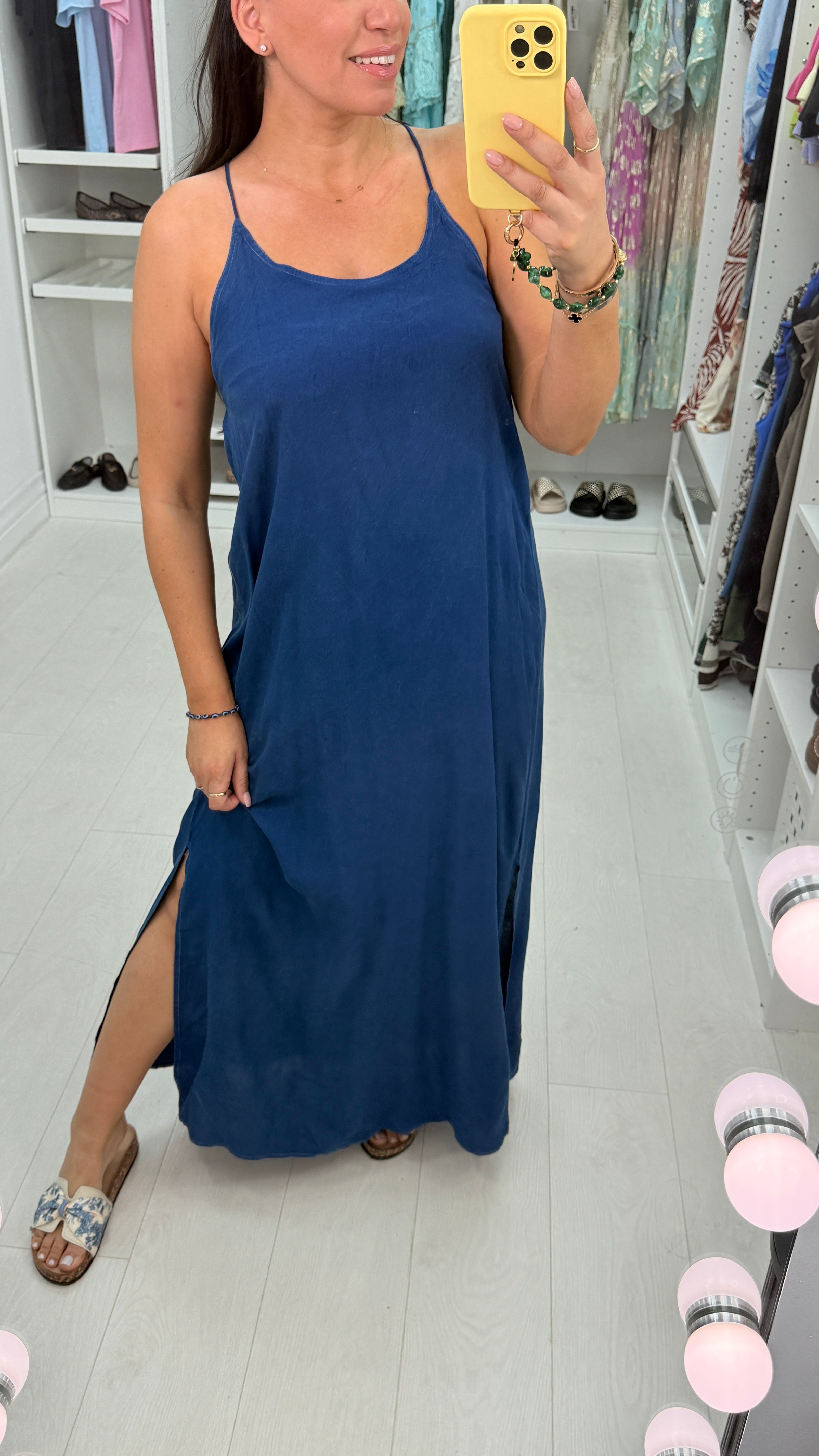 Orla Cross Back Denim Look Maxi Dress