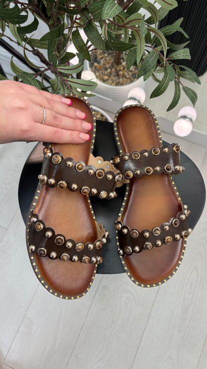 Miley Embellished Double Strap Sliders