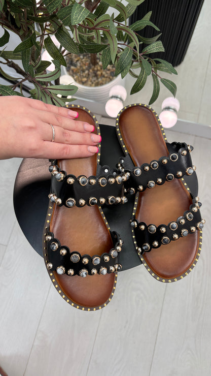 Miley Embellished Double Strap Sliders