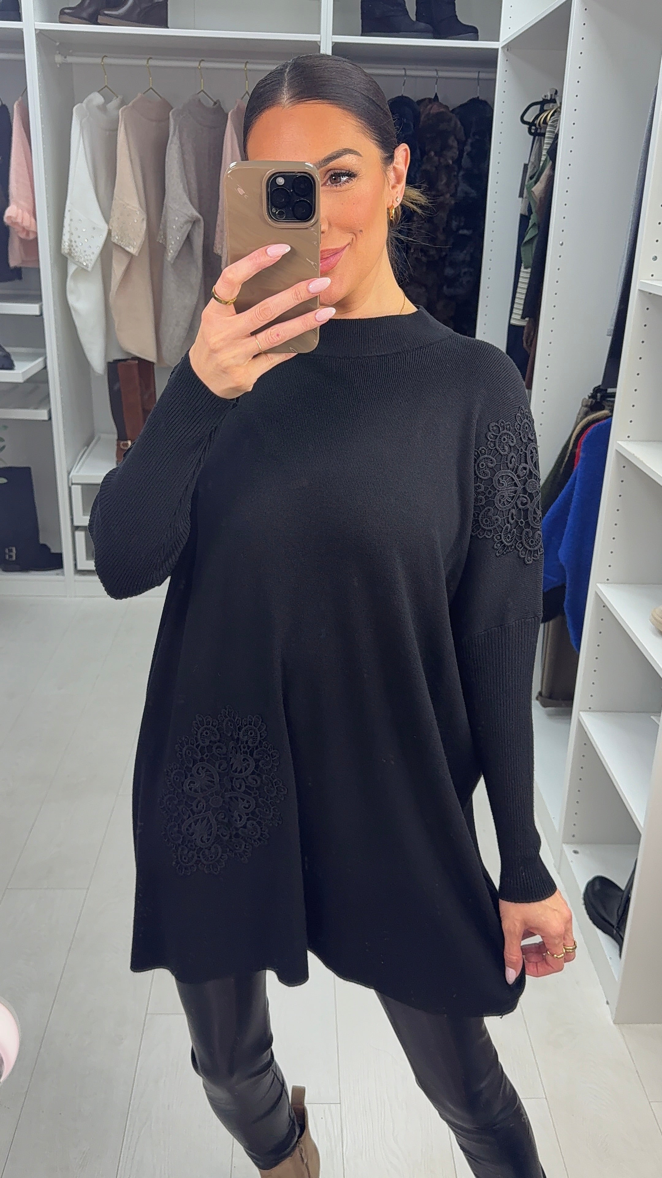 Celestine Crochet Detail Longline Jumper