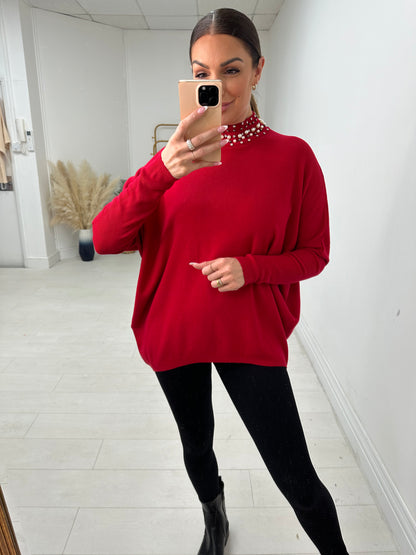 Bridget Embellished Neck Loose Fit Jumper