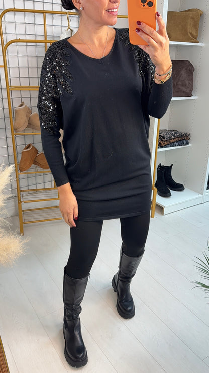 Mireya Embellished Shoulder Longline Jumper