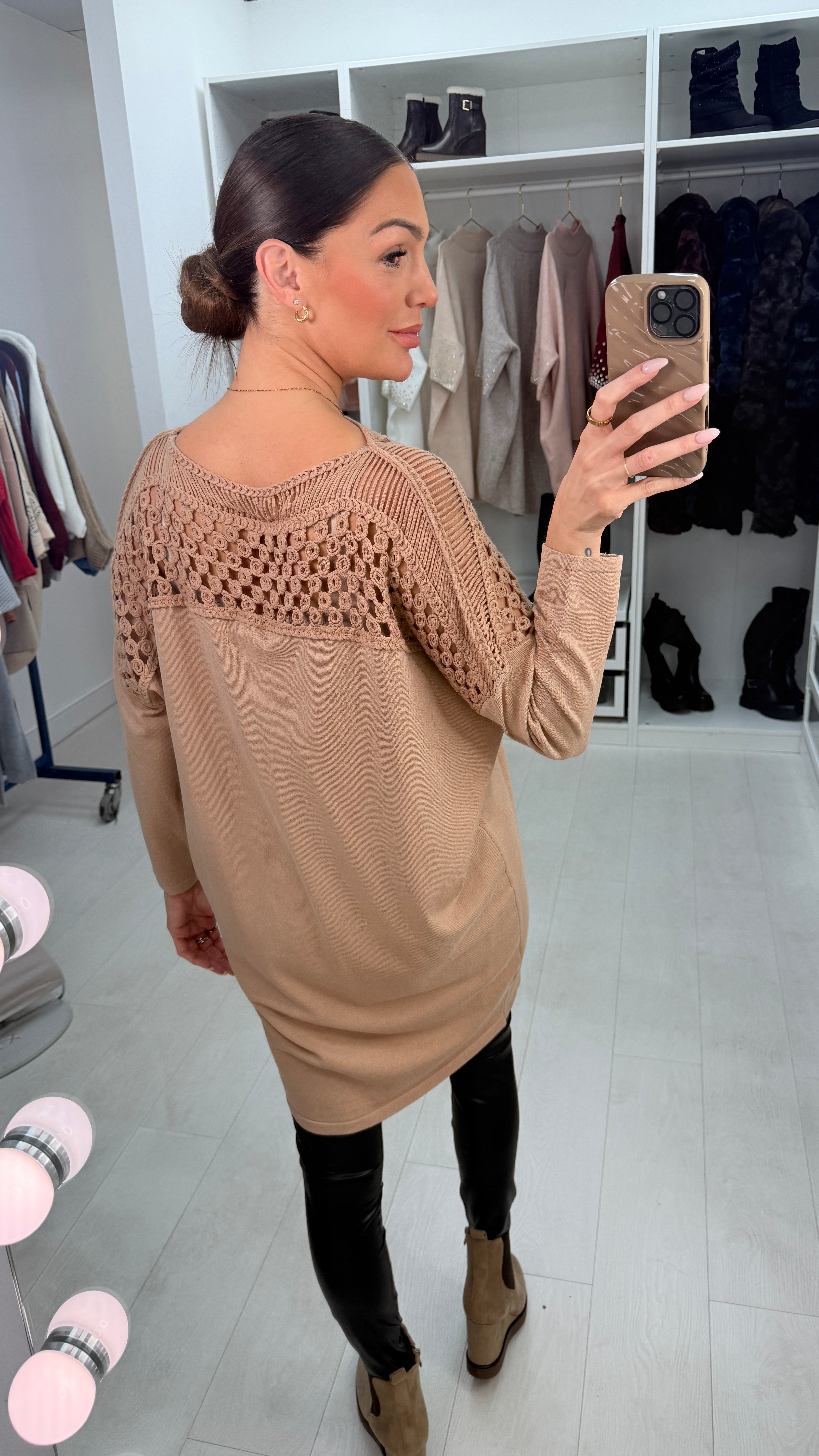 Ginevra Plain Crochet Detail Longline Jumper